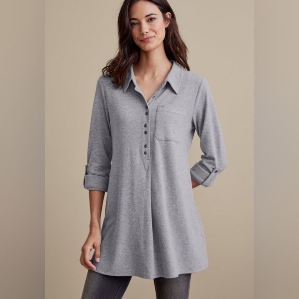 NWT Soft Surroundings Take It Easy Tunic Sweater Heather Gray Size 1X 2X 3X